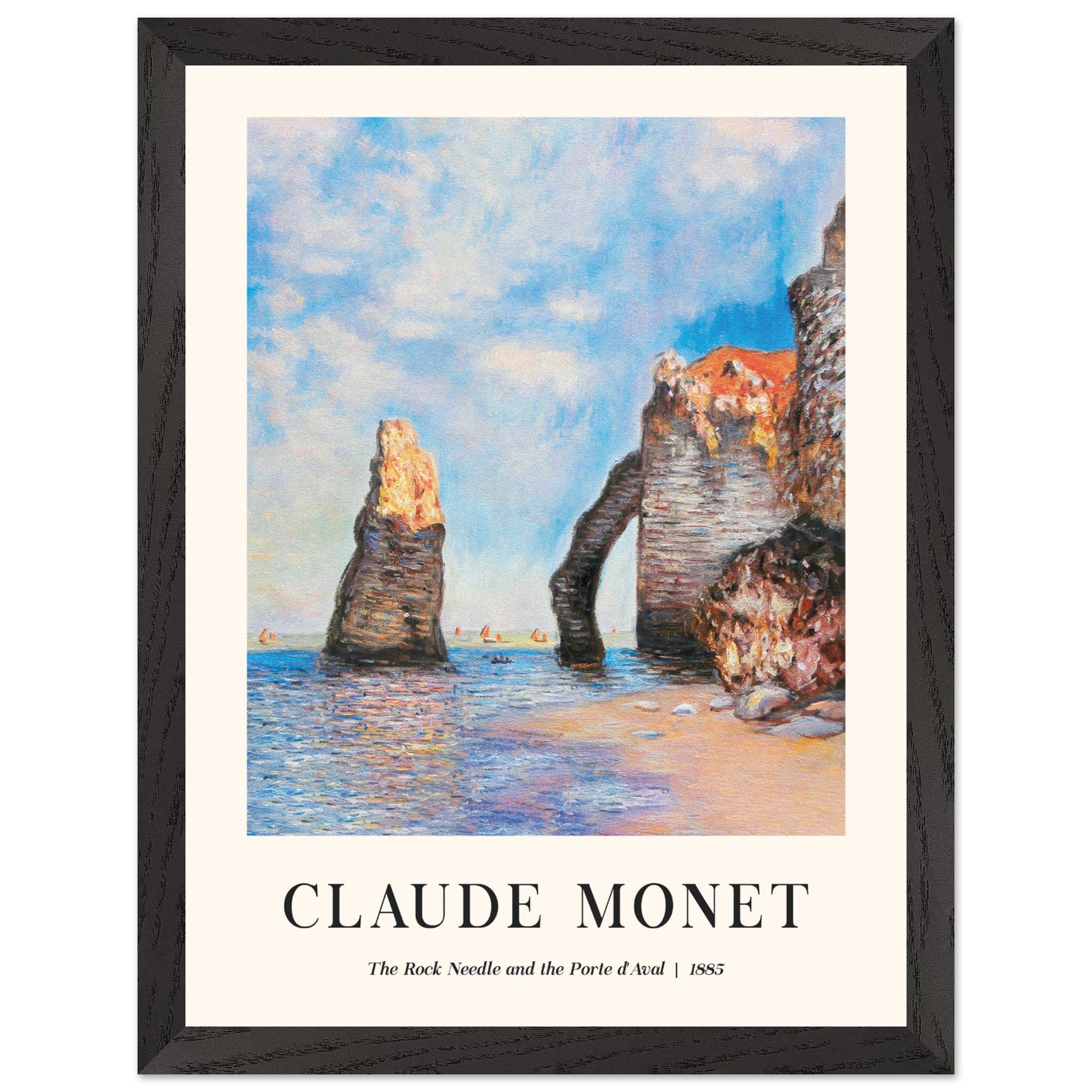 Artfulprints Poster met Lijst Claude Monet - The rock needle and the porte d'aval  - 30x40 cm - Lichtblauw