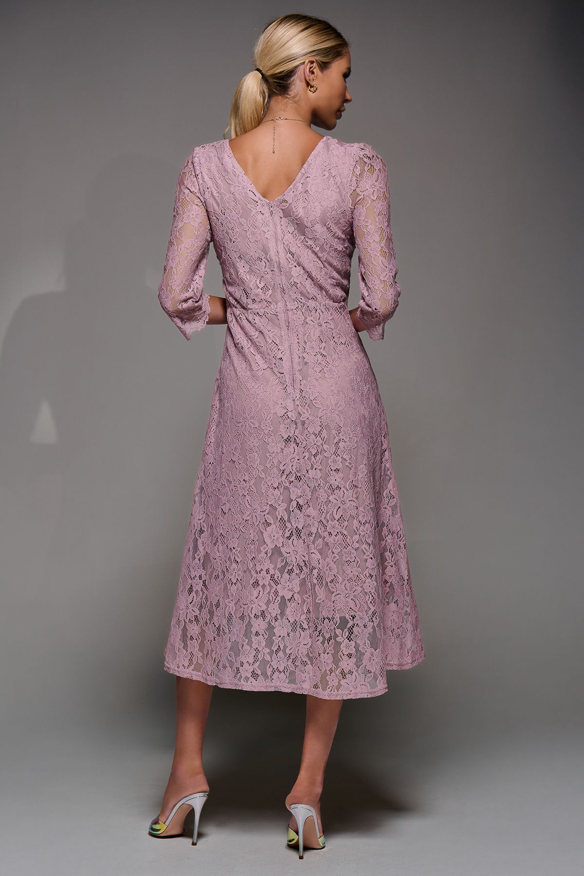Jolie Moi Lace Detail Long Sleeve Midi Dress