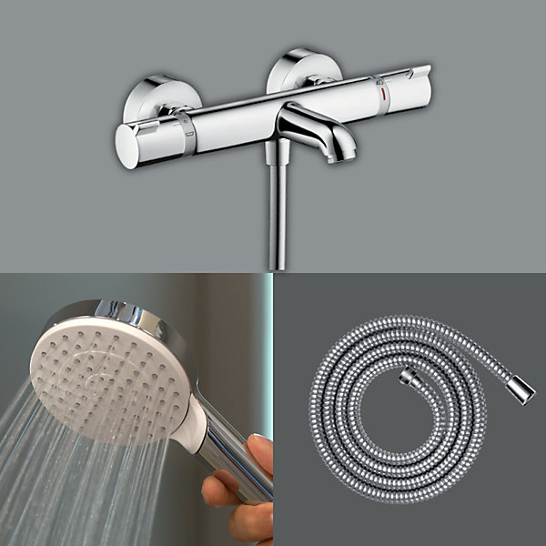 Pack mitigeur bain thermostatique HANSGROHE Ecostat Comfort   Flexible Metaflex 1,6m   Pommeau Vernis Blend EcoSmart chromé