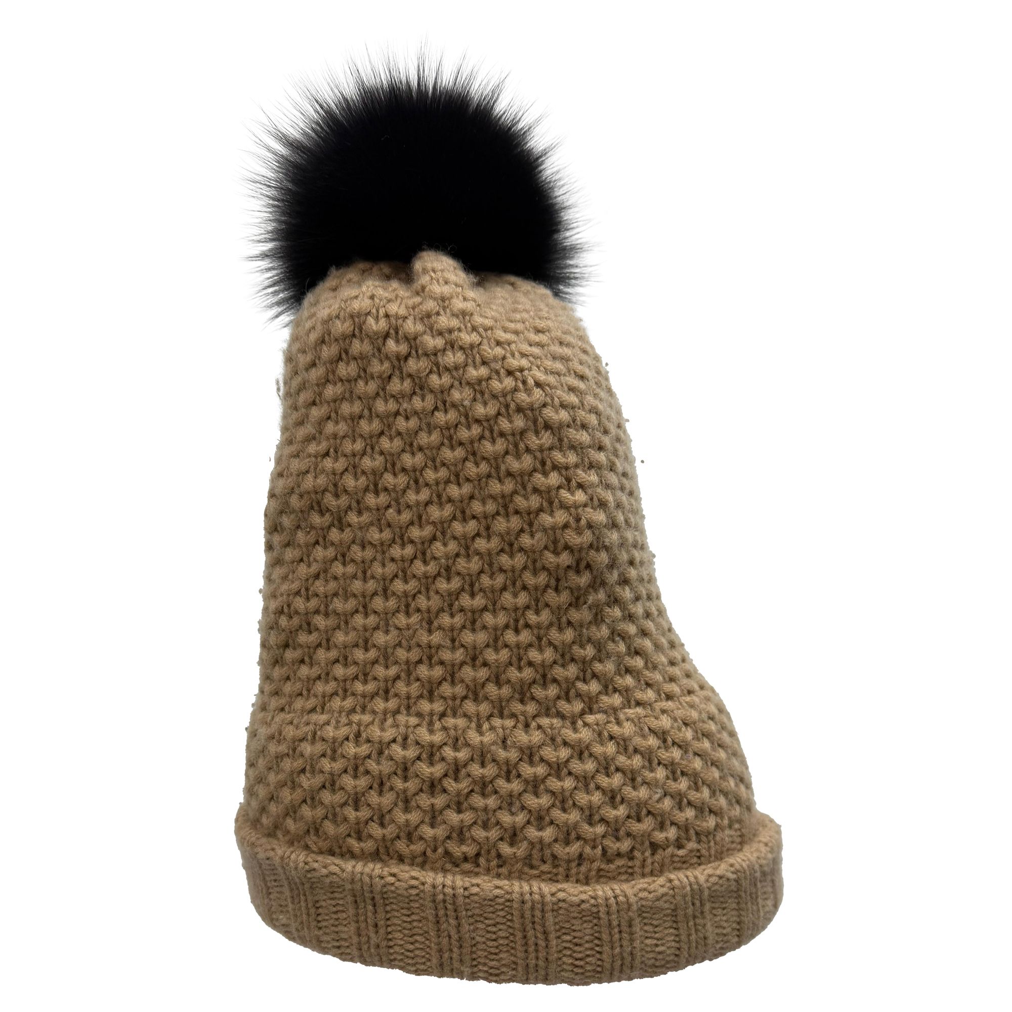 Burberry Preloved Knitted Pom-Pom Beanie in Brown Wool