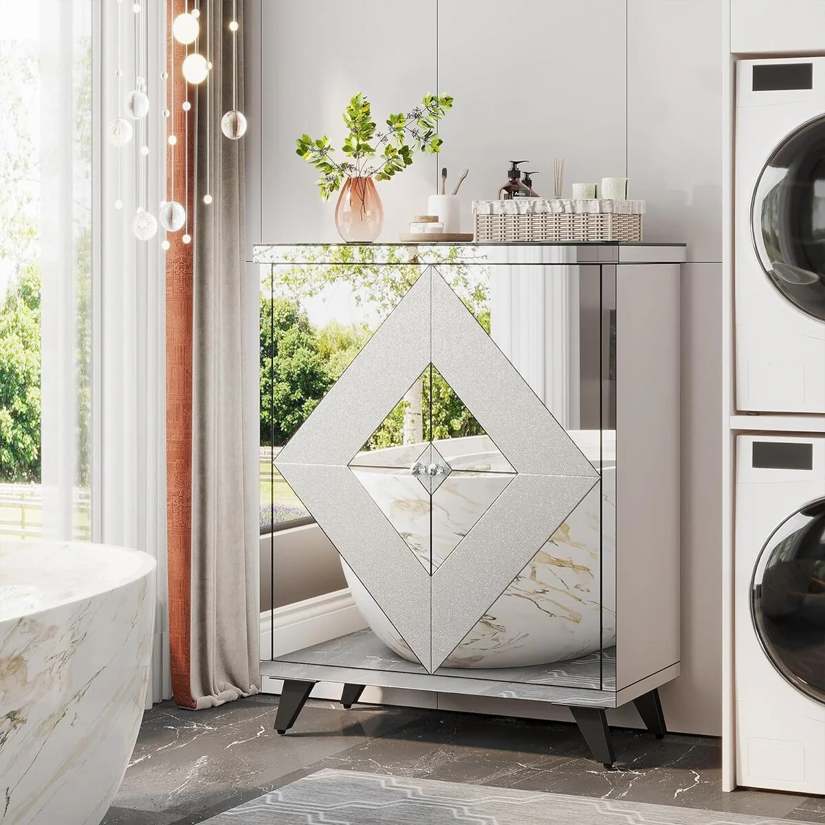 Mirror Storage Cabinet Sideboard Buffet Cabinet with Shelves