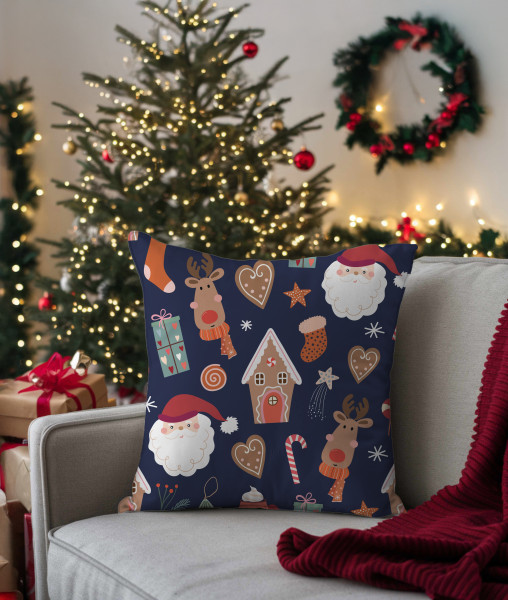 Świąteczna poszewka na poduszkę HOLLY JOLLY 45x45 pierniczki i prezenty