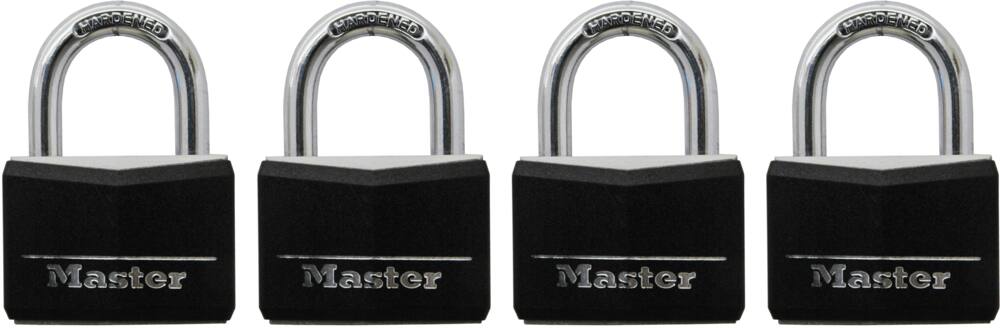 Master Lock 40mm-Wide Vinyl-Covered Solid Body Keyed Padlocks with 22mm Shackles, Black, 4-pk