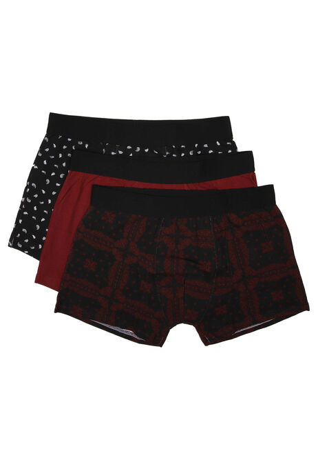 Mens 3pk Burgundy Paisley Hipster Stretch Trunks