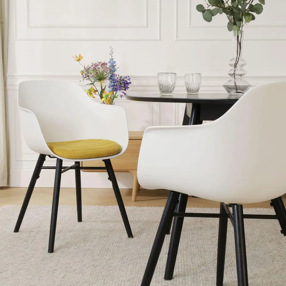 Nolon Nena-Liz Eetkamerstoel Wit - Okergeel - Zwarte Houten Poten