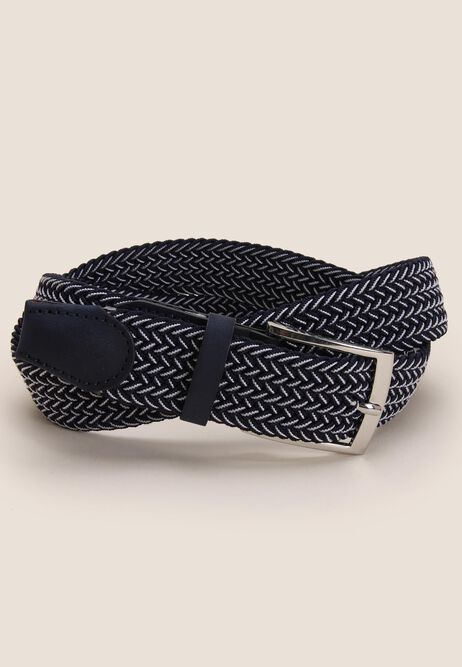 Mens Navy Textured Stretch Chino Belt