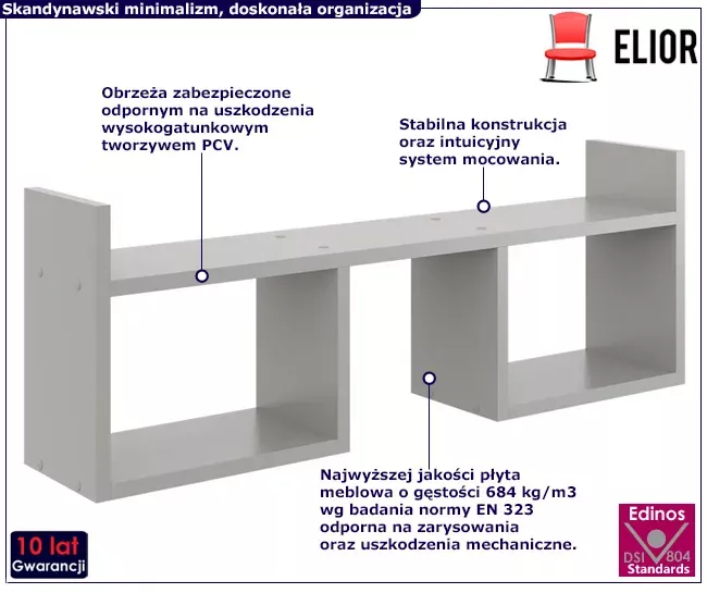 Szara półka ścienna w stylu skandynawskim - Luero