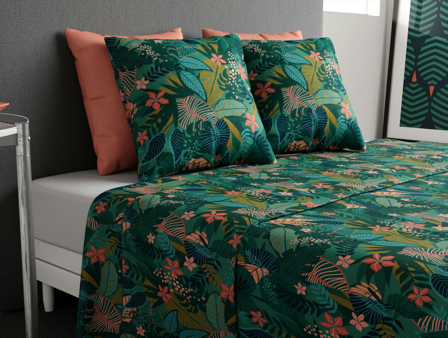 ZANIA - Parure de drap coton vert 180x290 cm