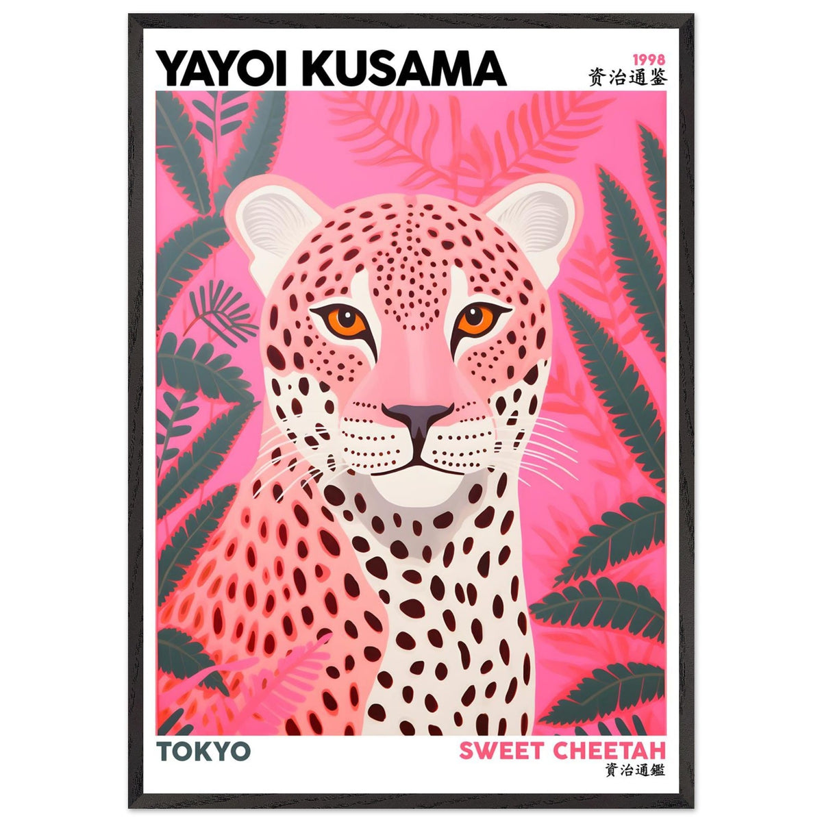 Artfulprints Poster met Lijst Yayoi Kusama - Sweet cheetah  - 70x100 cm - Roze