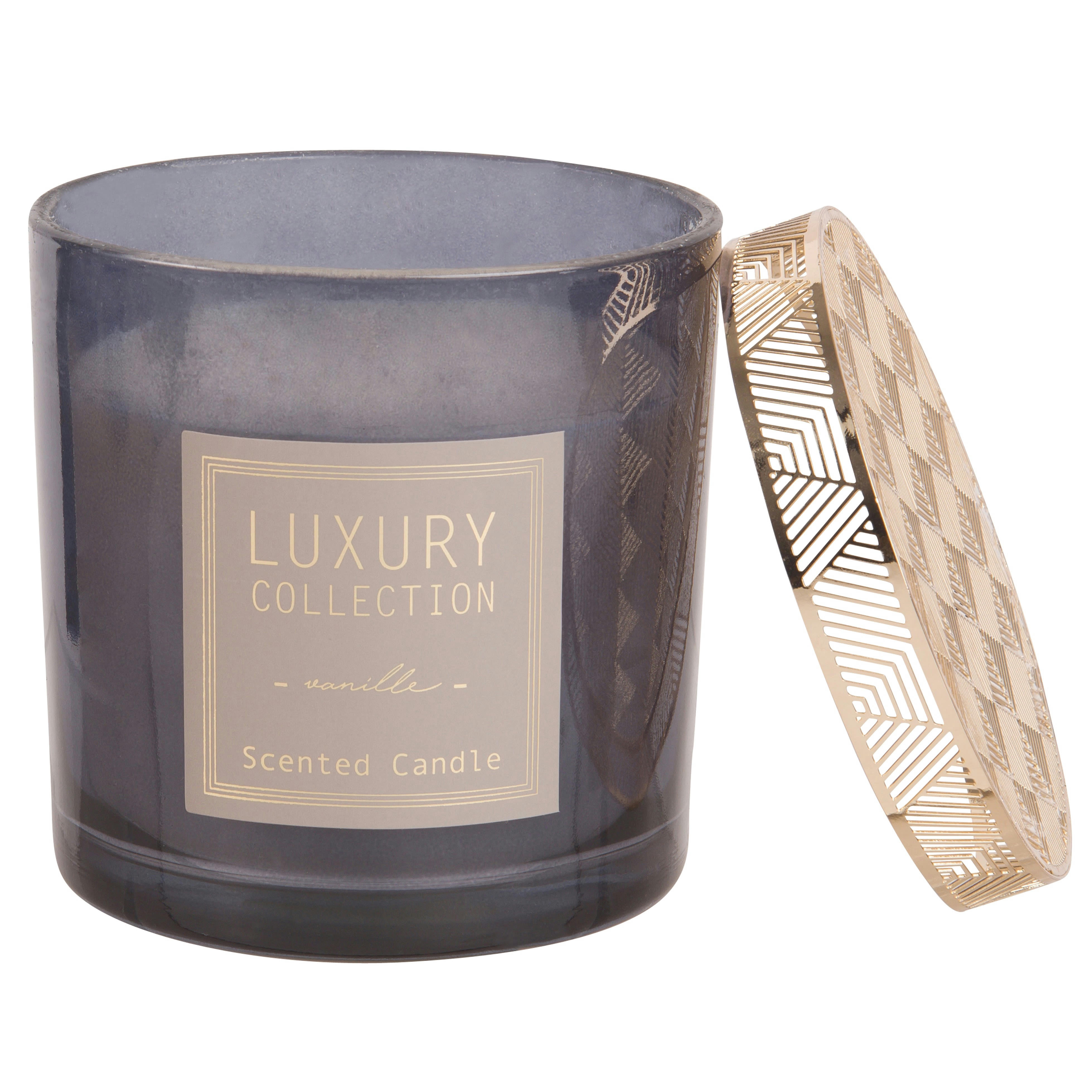 - Bougie parfumée en verre gris et métal doré 350g