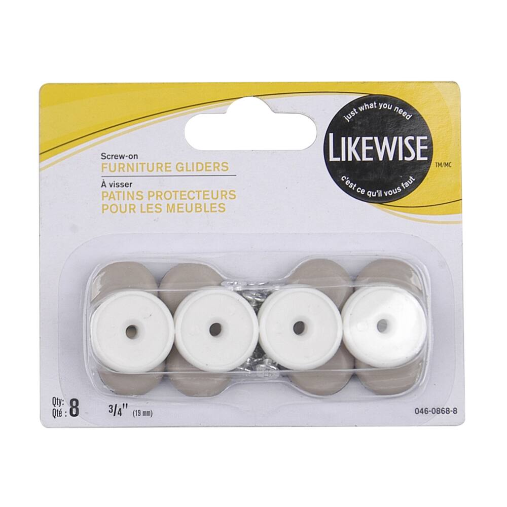 Certified Screw-On Furniture Gliders, Self-Adhesive, For Carpet/Ceramic, 3/4-in, Taupe