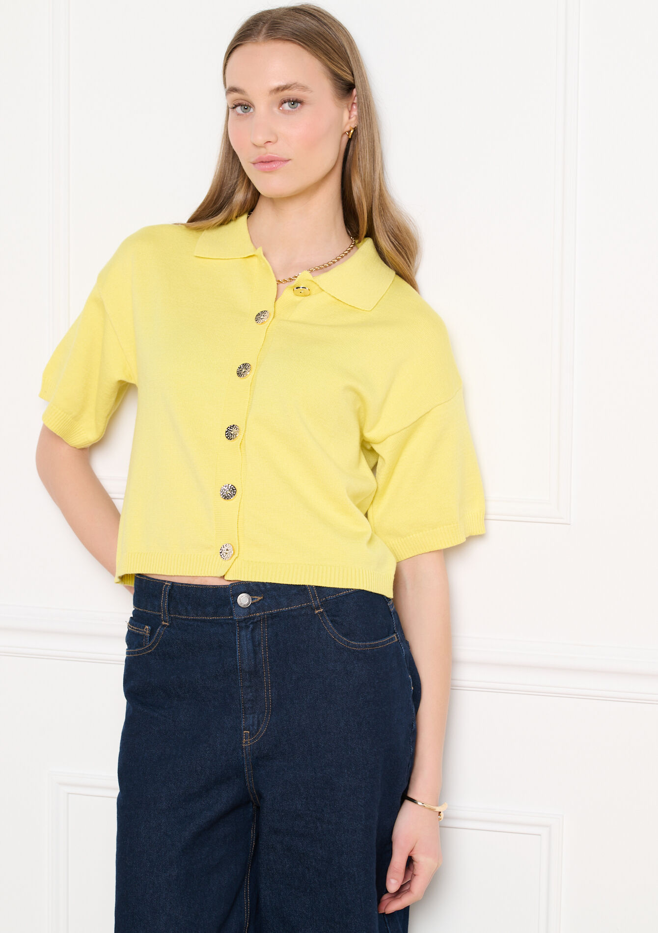 Kortemouw cardigan met polokraag