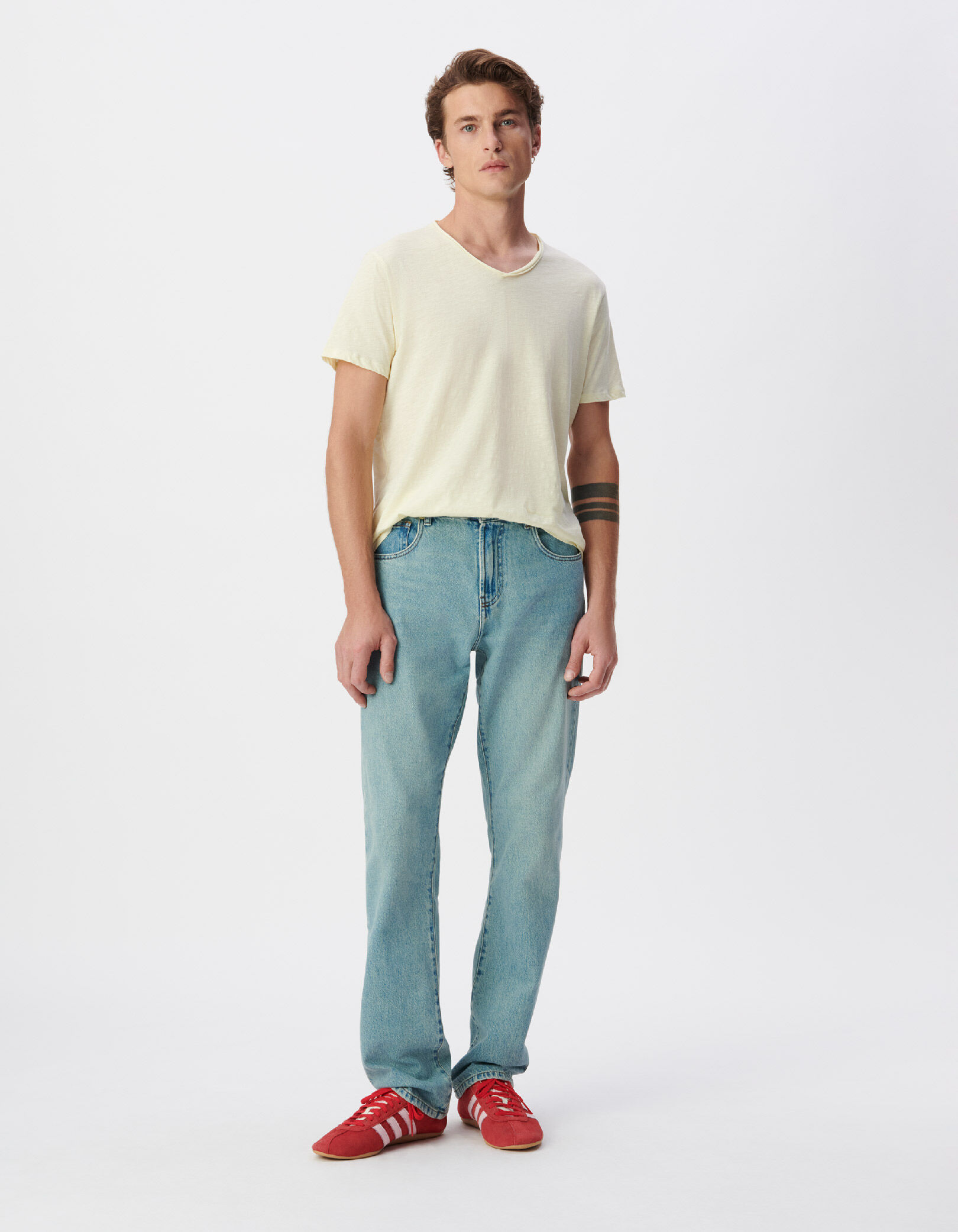 T-shirt encolure V parme coton bio flammé Homme