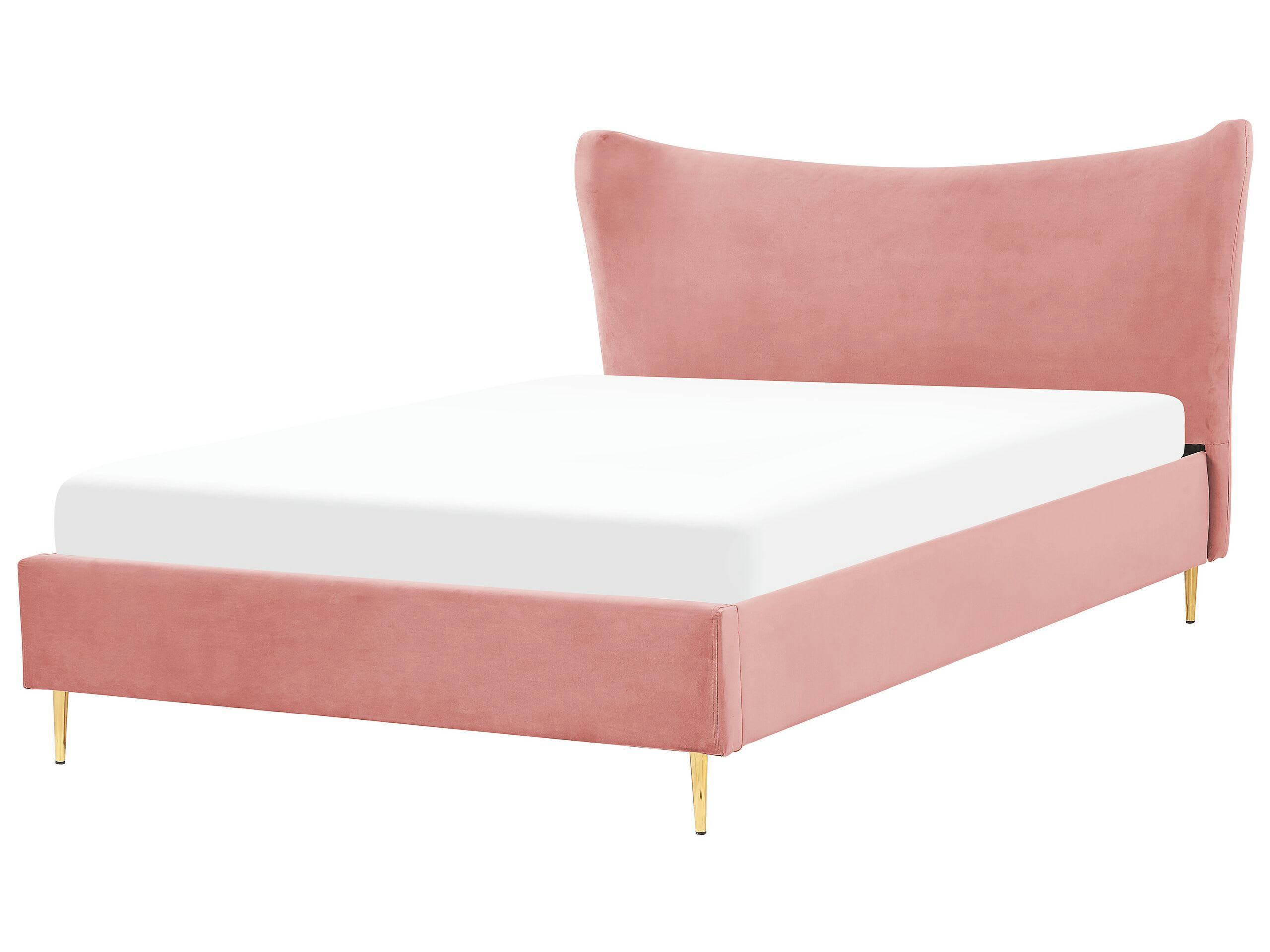 CHALEIX - Lit double en tissu rose 160x200