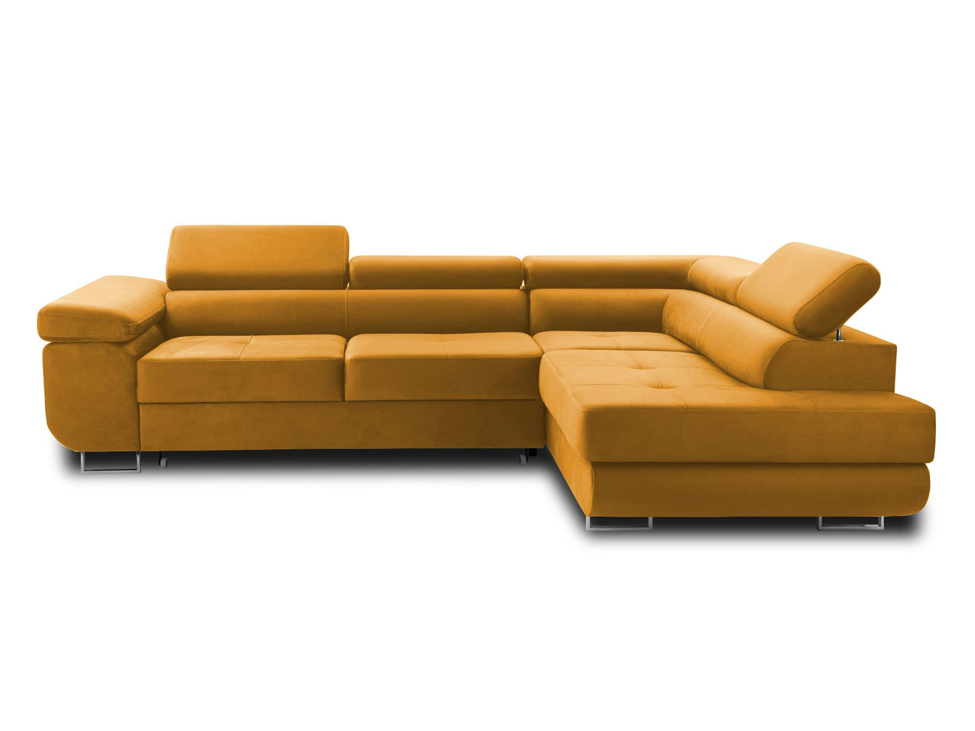 PABLO - Canapé d'angle droit convertible 5 places en velours jaune