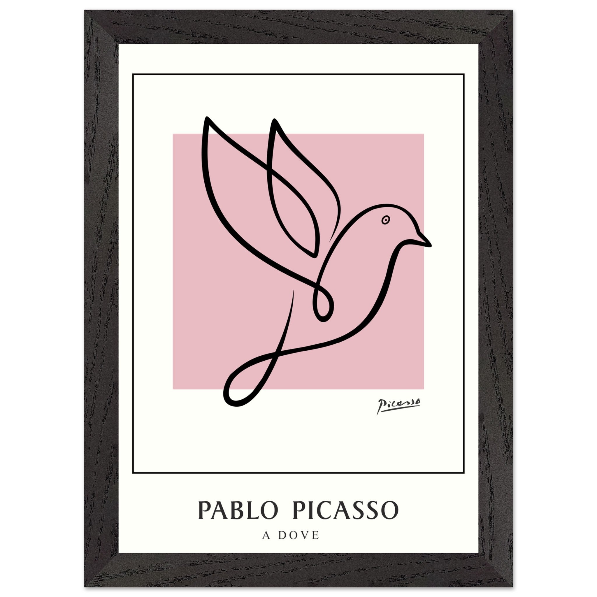Artfulprints Poster met Lijst Pablo Picasso - A dove  - A4 21x29.7 cm - Roze