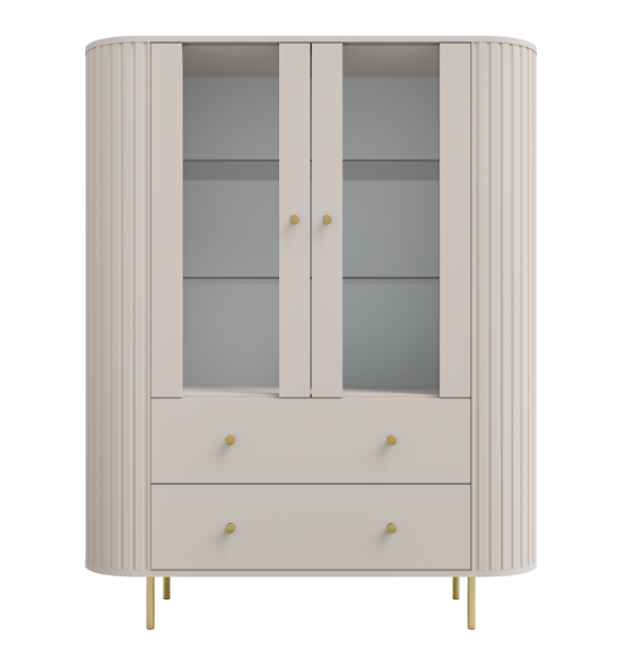 Beżowa Witryna zaokrąglone boki 120/150cm Owal 1d2sz LP