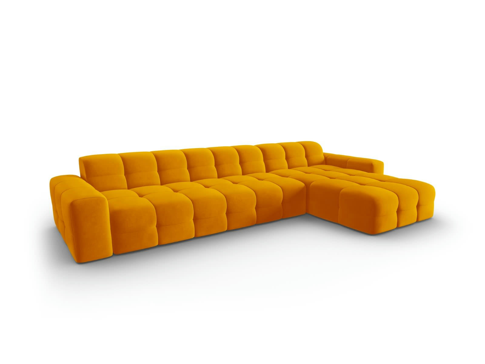 KENDAL - Canapé d'angle droit 5 places en tissu velours orange