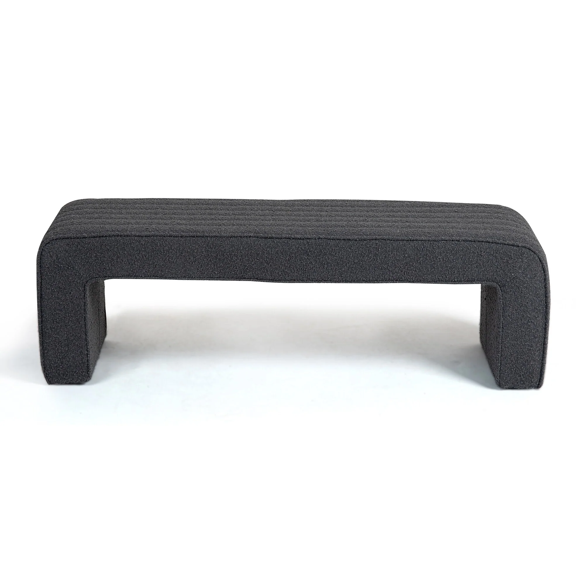 Benicia Gray Boucle Upholstered Fabric Tufted Bench