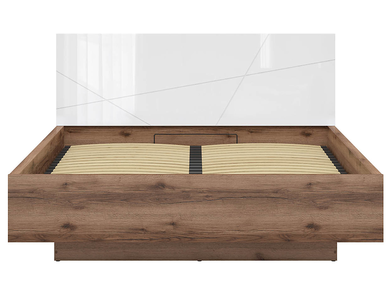 Łóżko Forn 160x200 ze stelażem i pojemnikiem dąb delano ciemny/biały