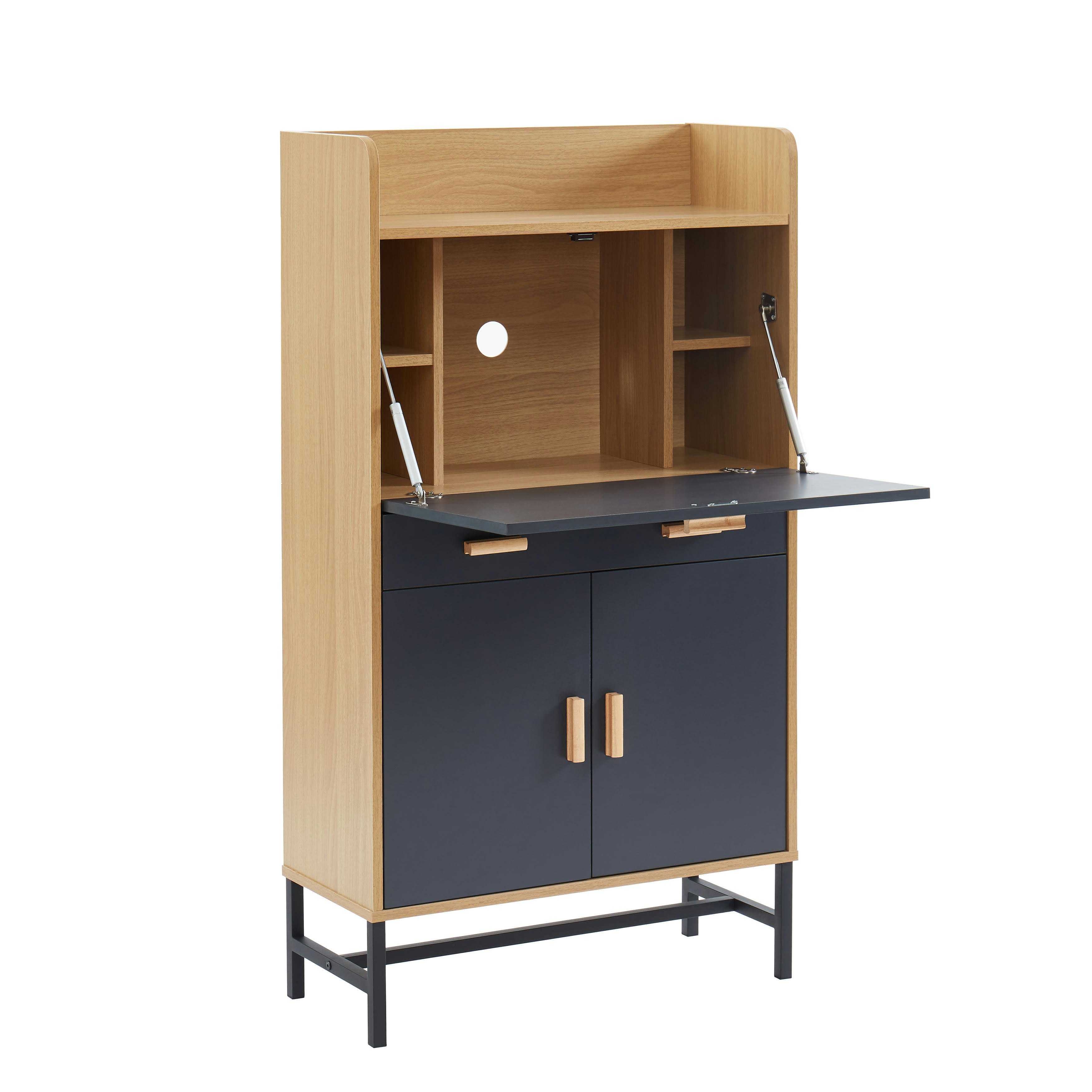 SMART - Secrétaire  gris et effet bois et chêne 70cm