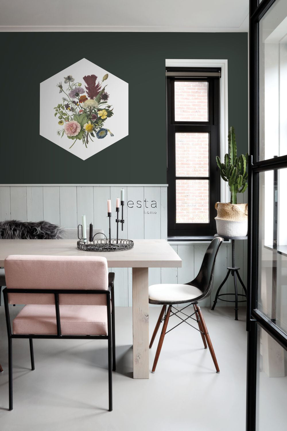 ESTAhome muursticker boeket groen, roze en geel - 70 x 81 cm - 158998