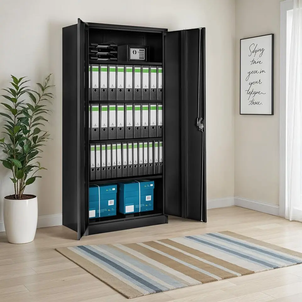 tectake Metalen Afsluitbare Archiefkast - Zwart