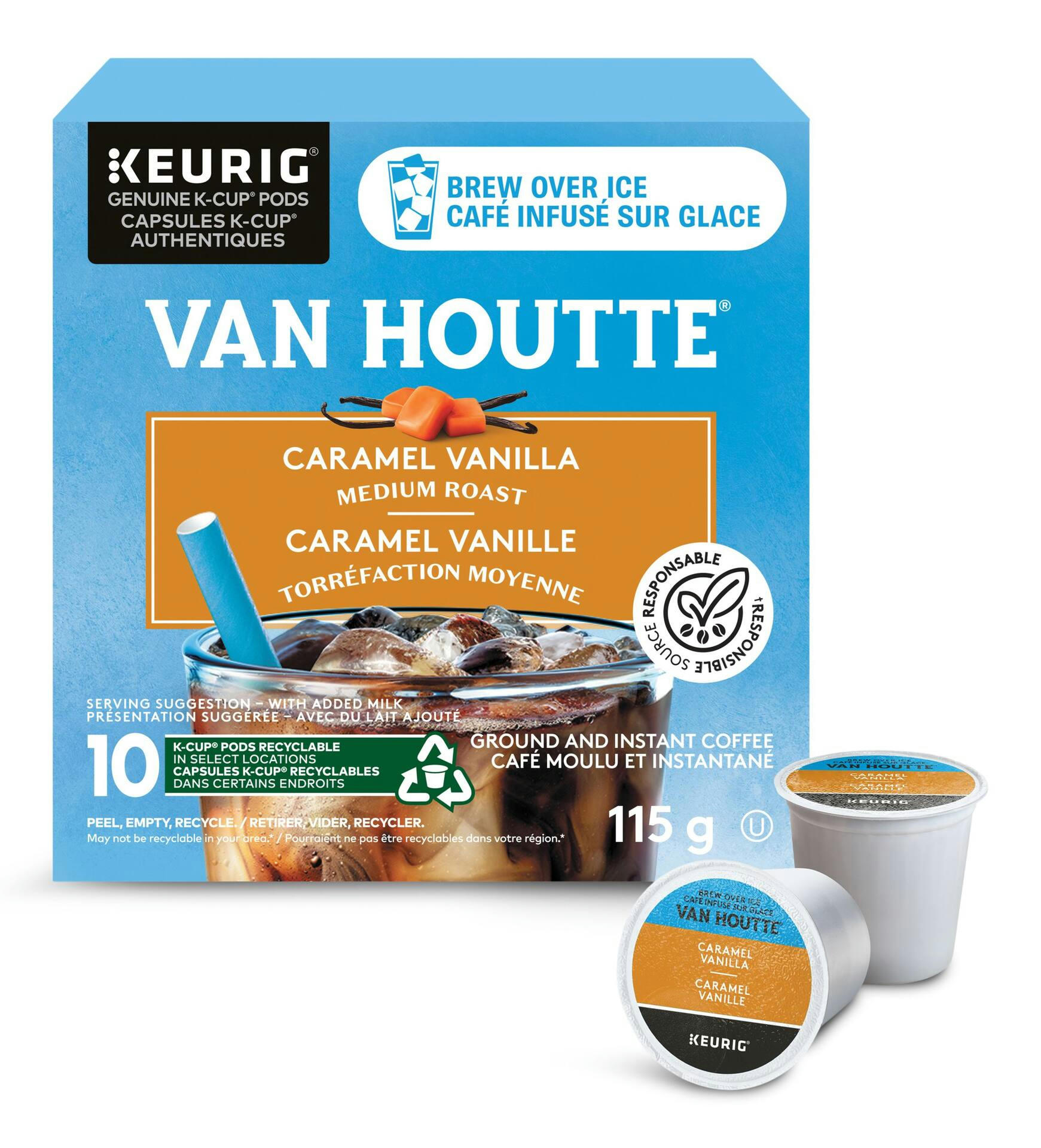 Van Houtte Brew Over Ice Caramel Vanilla Medium Roast K-Cup® Coffee Pods, Recyclable, 115-g, 10-pk