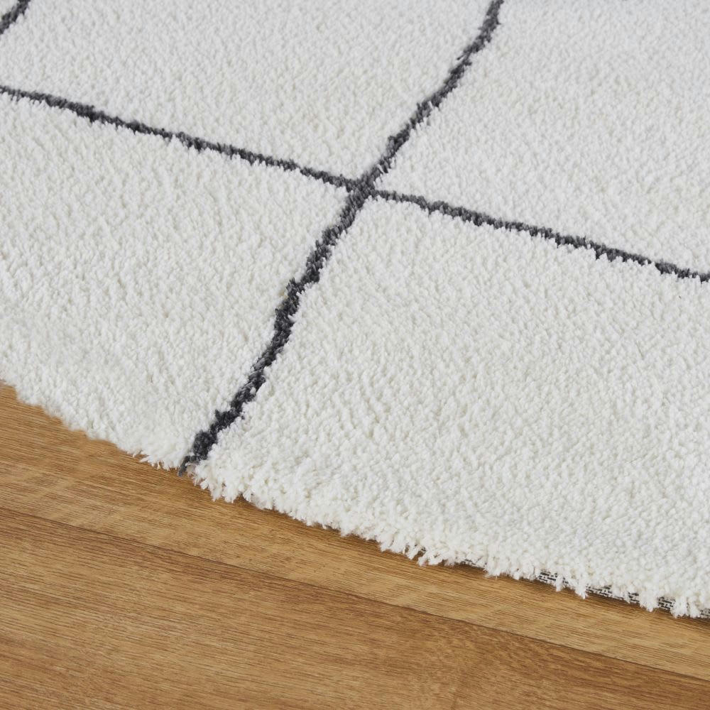 ELSULA - Tapis rond tufté blanc motif berbère noir D180