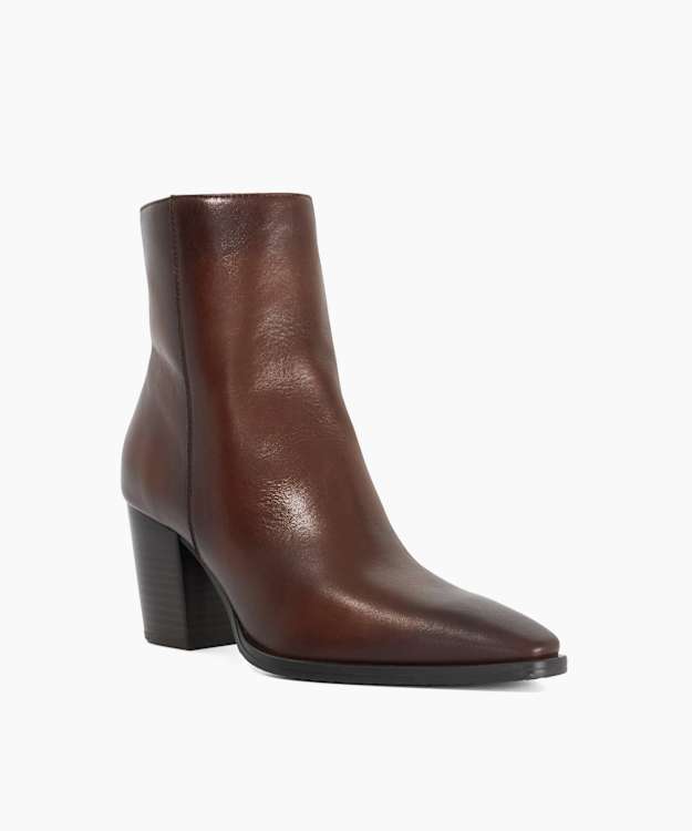 Papped Brown - Leather Heeled Ankle Boots