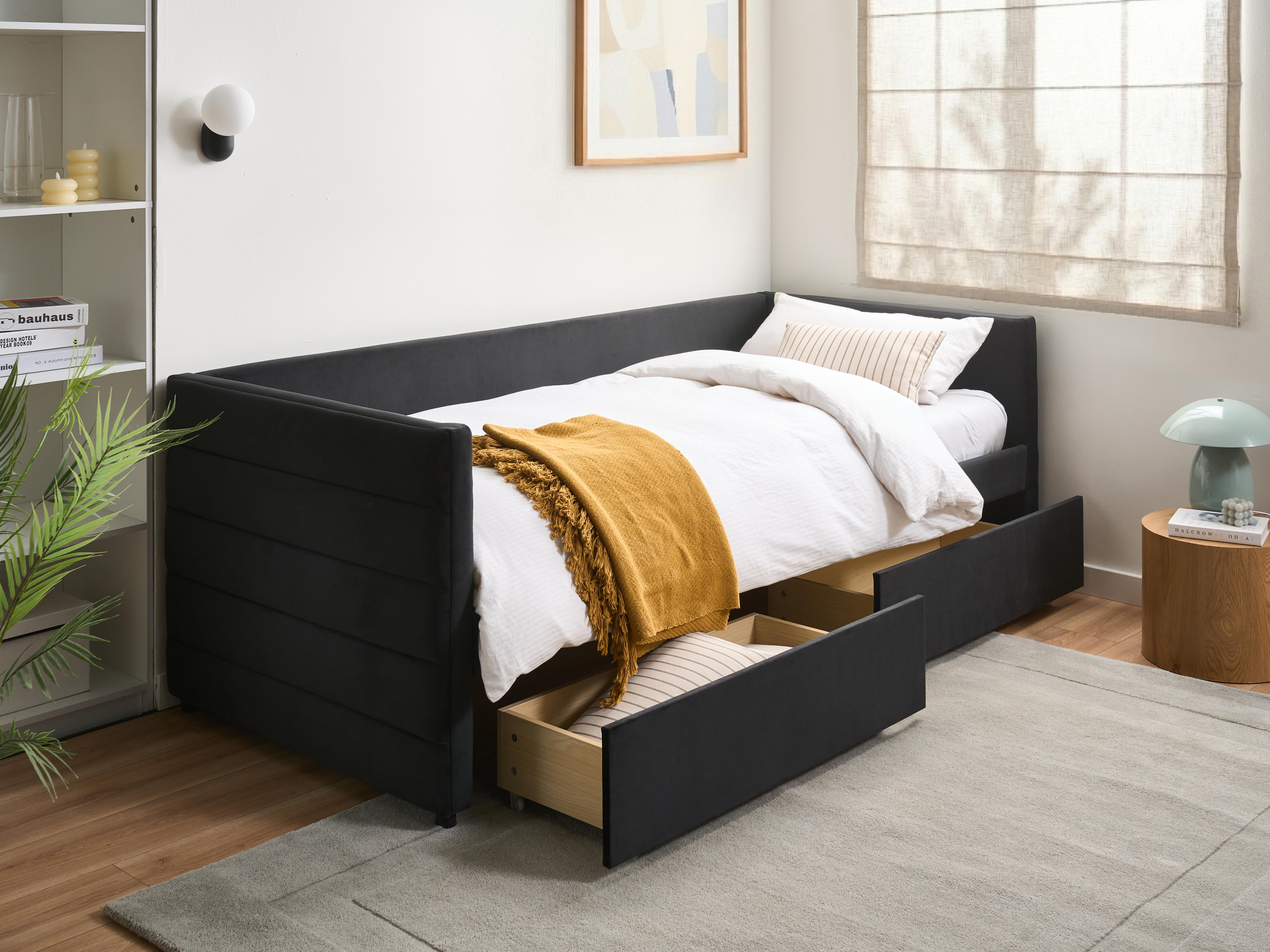 Daybed with Storage Velvet MARRAY 90 x 200 cm (EU Single) Black