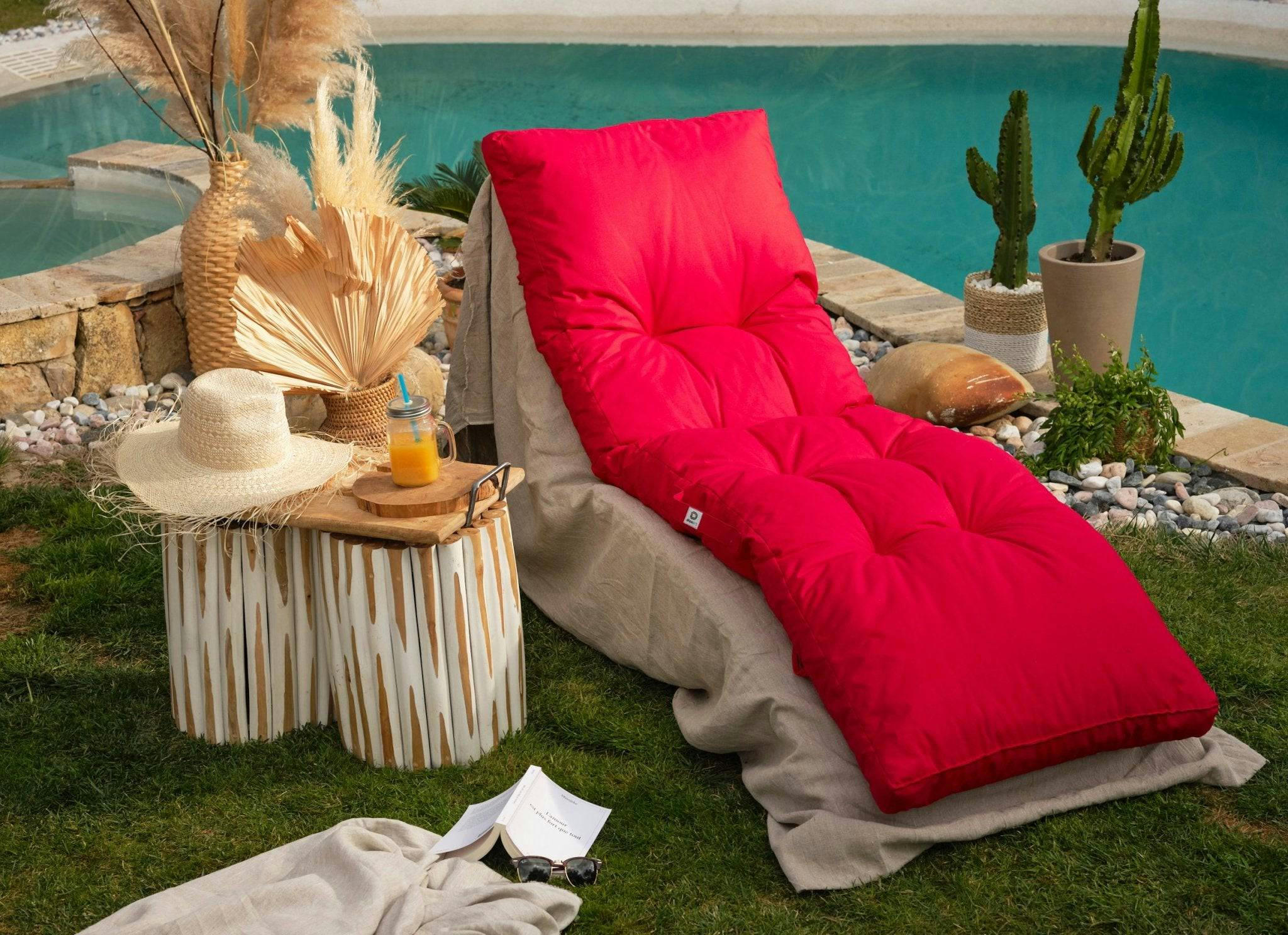 - Coussin pour bain de soleil en polyester 185 x55cm rouge