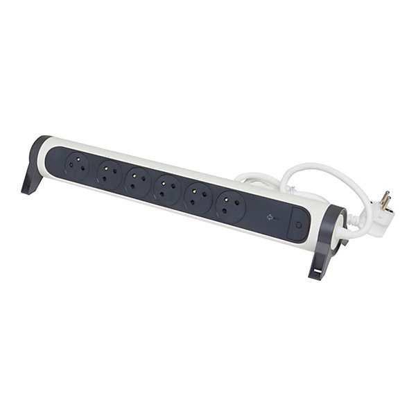 Multiprise parafoudre 6 prises Legrand blanc et gris 1.5 m