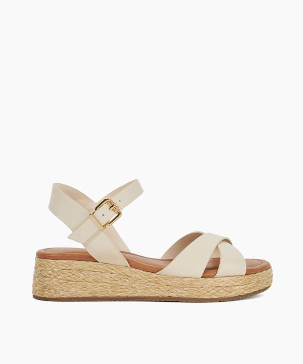 Littleton Ecru - Wide Fit Leather Raffia Flatform Sandals