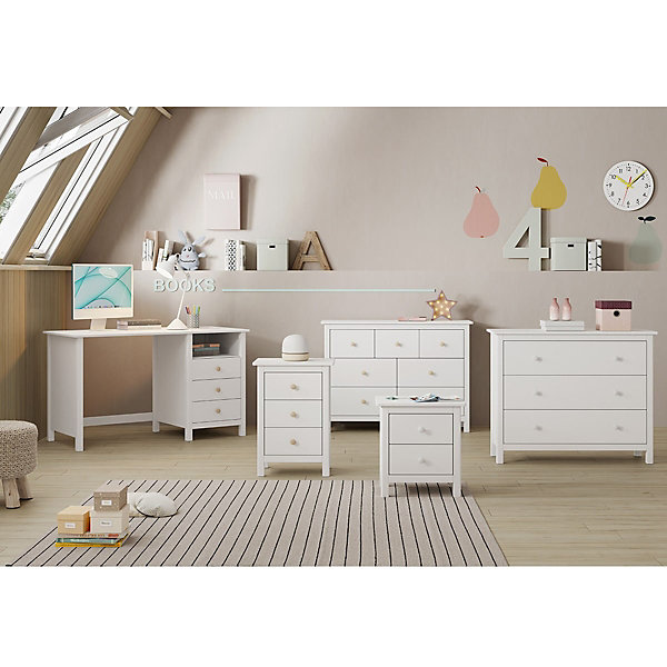 DAVA - Bureau 3 Tiroirs en Pin Massif Blanc