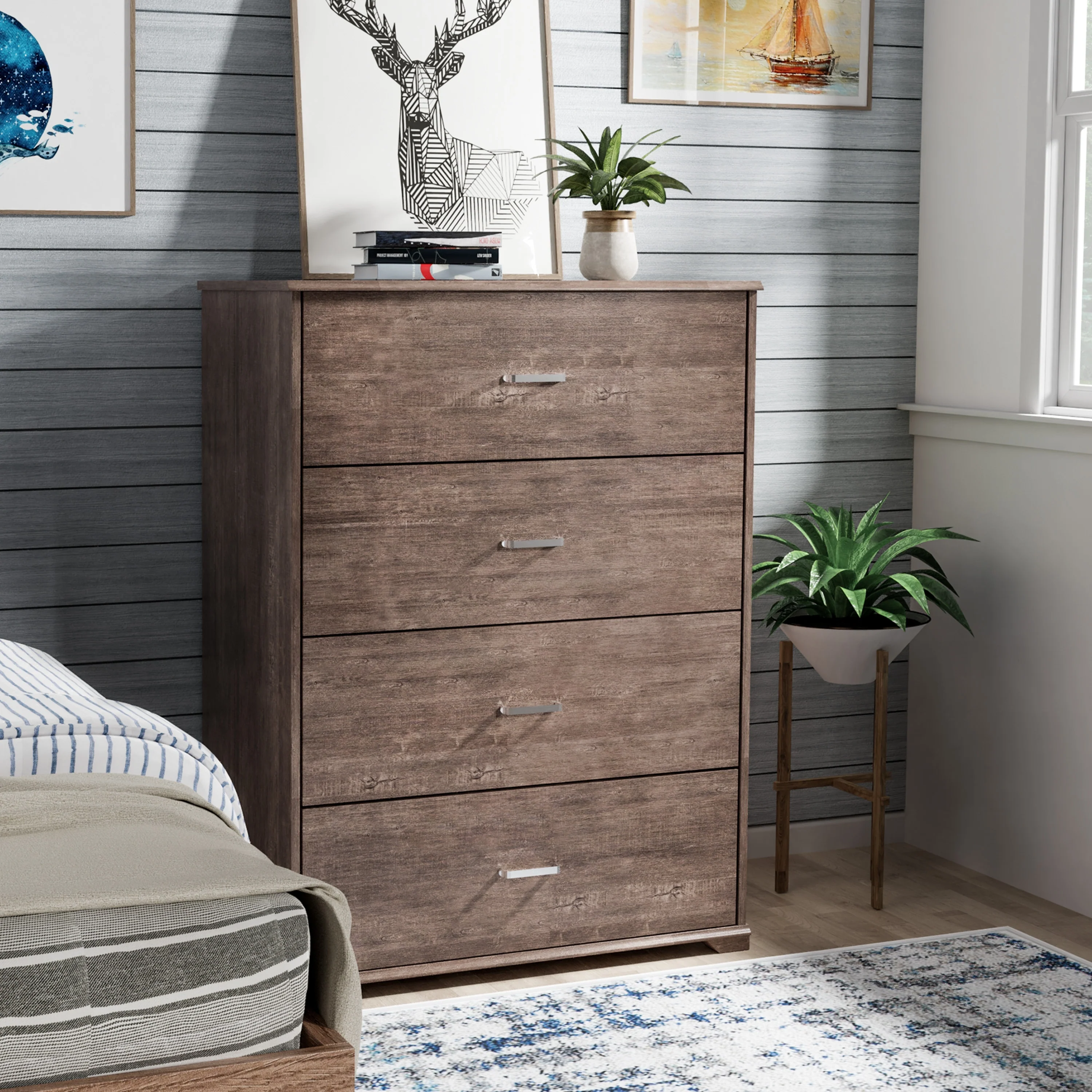 DH BASIC Contemporary 4-Drawer Chest with Bar Pulls by Denhour