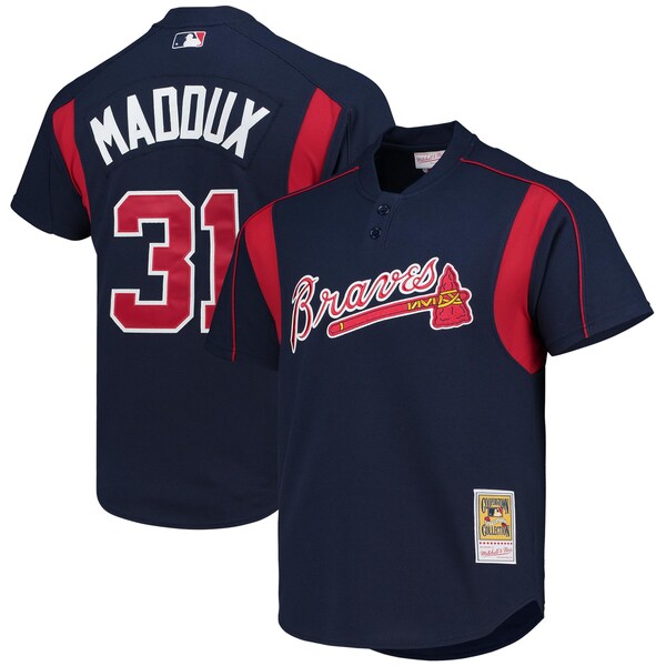Greg Maddux Atlanta Braves Cooperstown Collection Mesh Batting Practice Button-Up Jersey - Navy