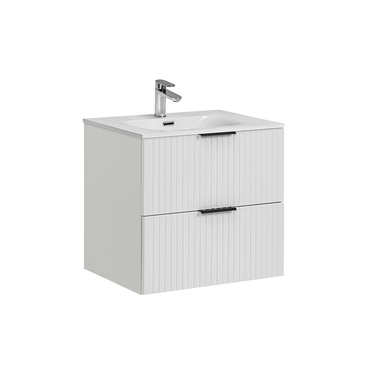 - Ensemble meuble simple vasque encastrée 60cm et colonne blanc