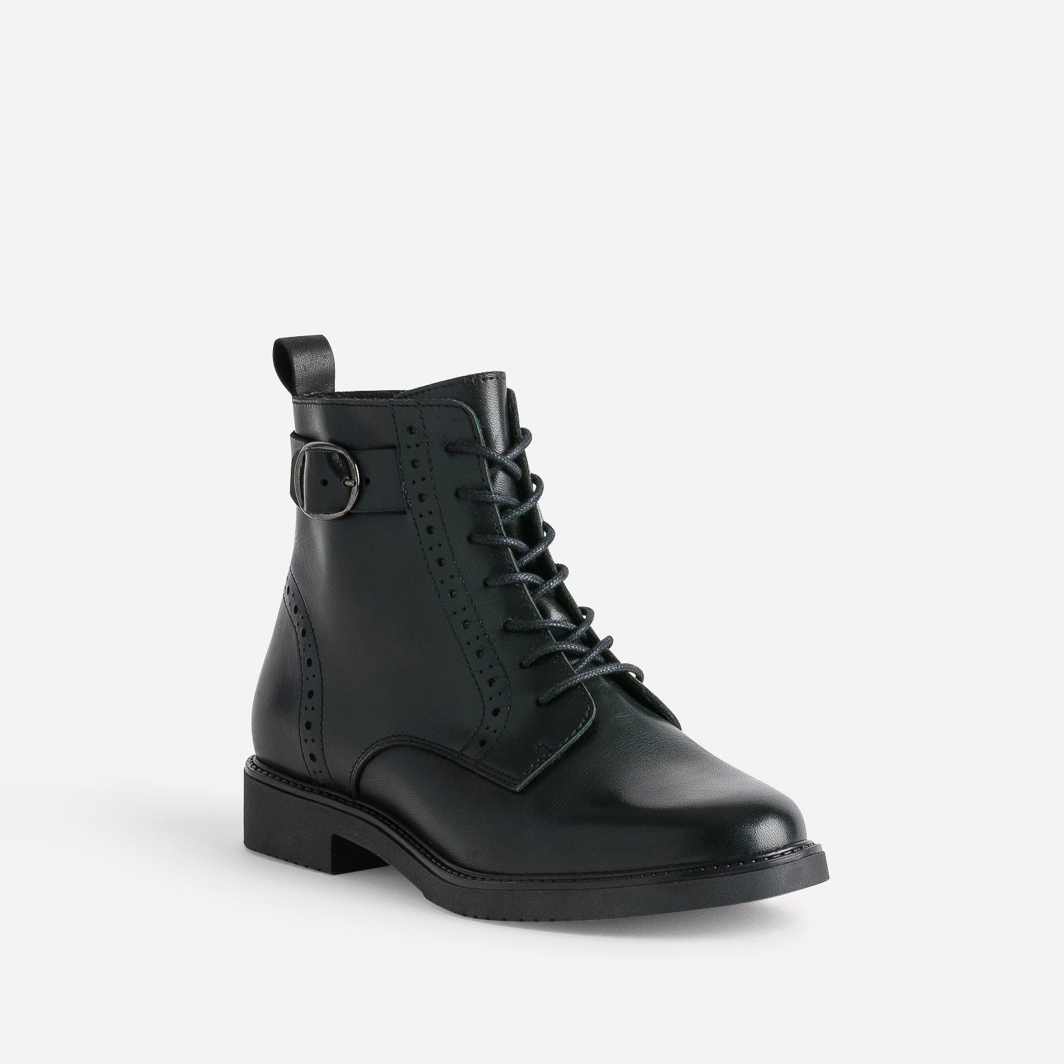 Bottine noire cuir détails perforés