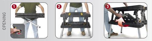 Keter �C 197283 Folding Table Work Bench for Miter Saw Stand, Woodworking Tools and Accessories with Included 12 Inch Wood Clamps �C Easy Garage Storage Black/Yellow