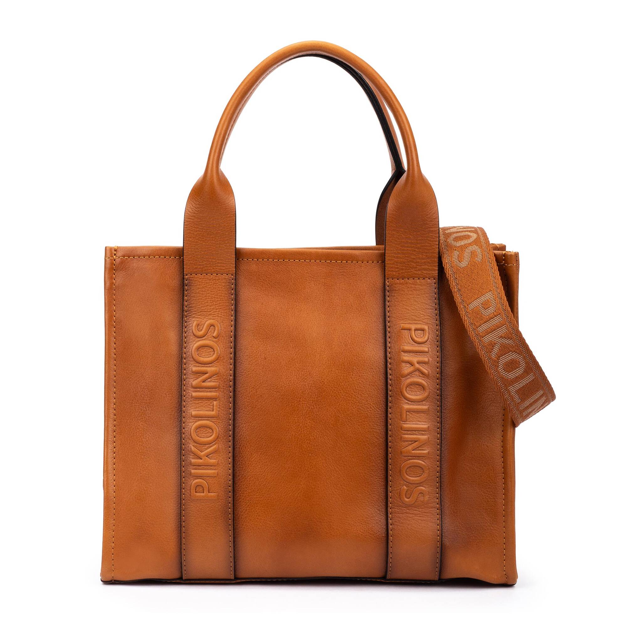 ALCUDIA - Bolso tote de piel con cinta multicolor para mujer