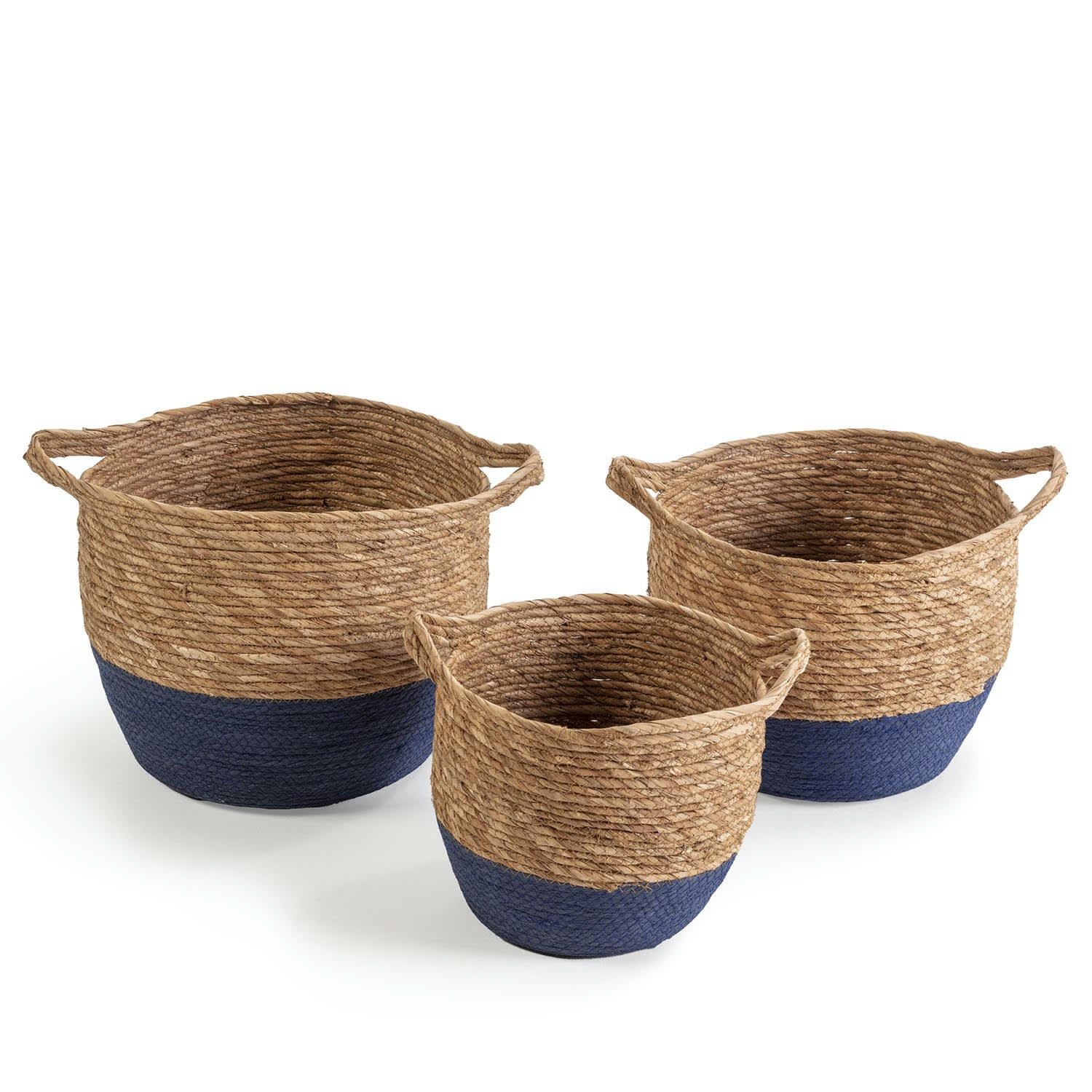 ANXO - Set de 3 paniers fibre naturelle, bleu/naturel