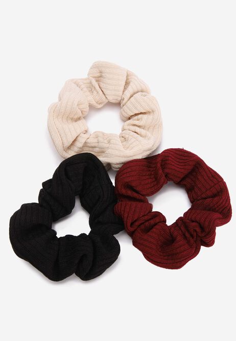 Womens 3pk Black Ribbed Scrunchies