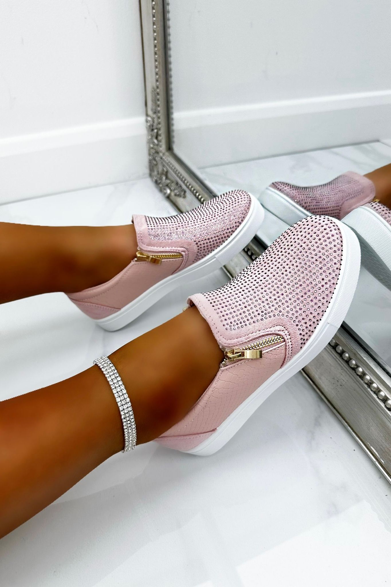 Love Lemonade Crystal Suede Zip Pumps Trainers