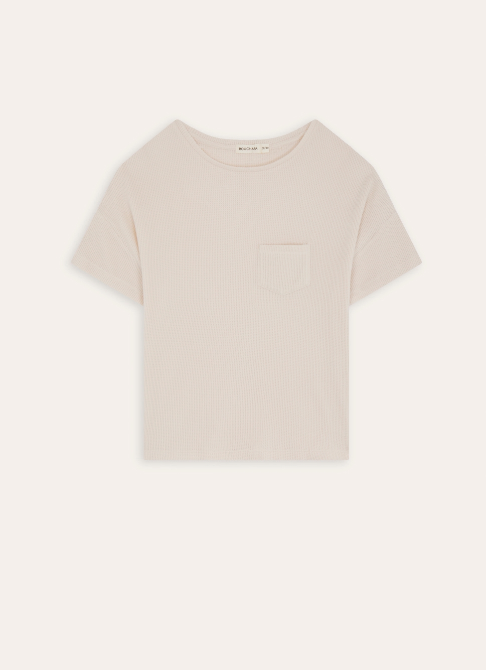 TOP MANCHES COURTES EN MAILLE NID D'ABEILLE ECRU