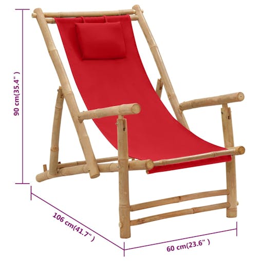 NNEVL Deck Chair Bamboo and Canvas Red