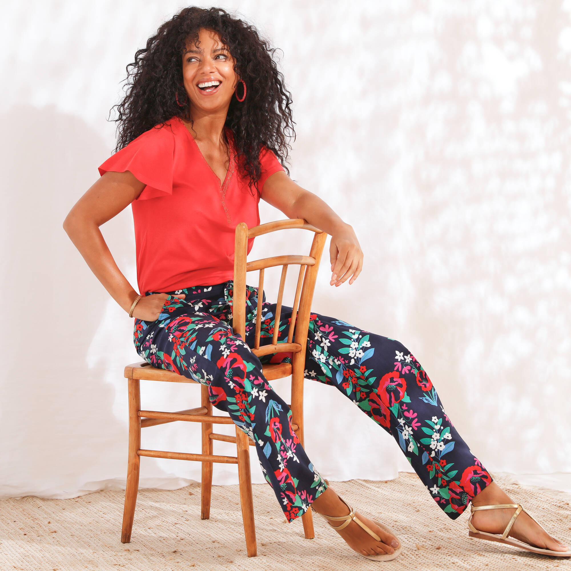 Pantalon large fluide, imprimé