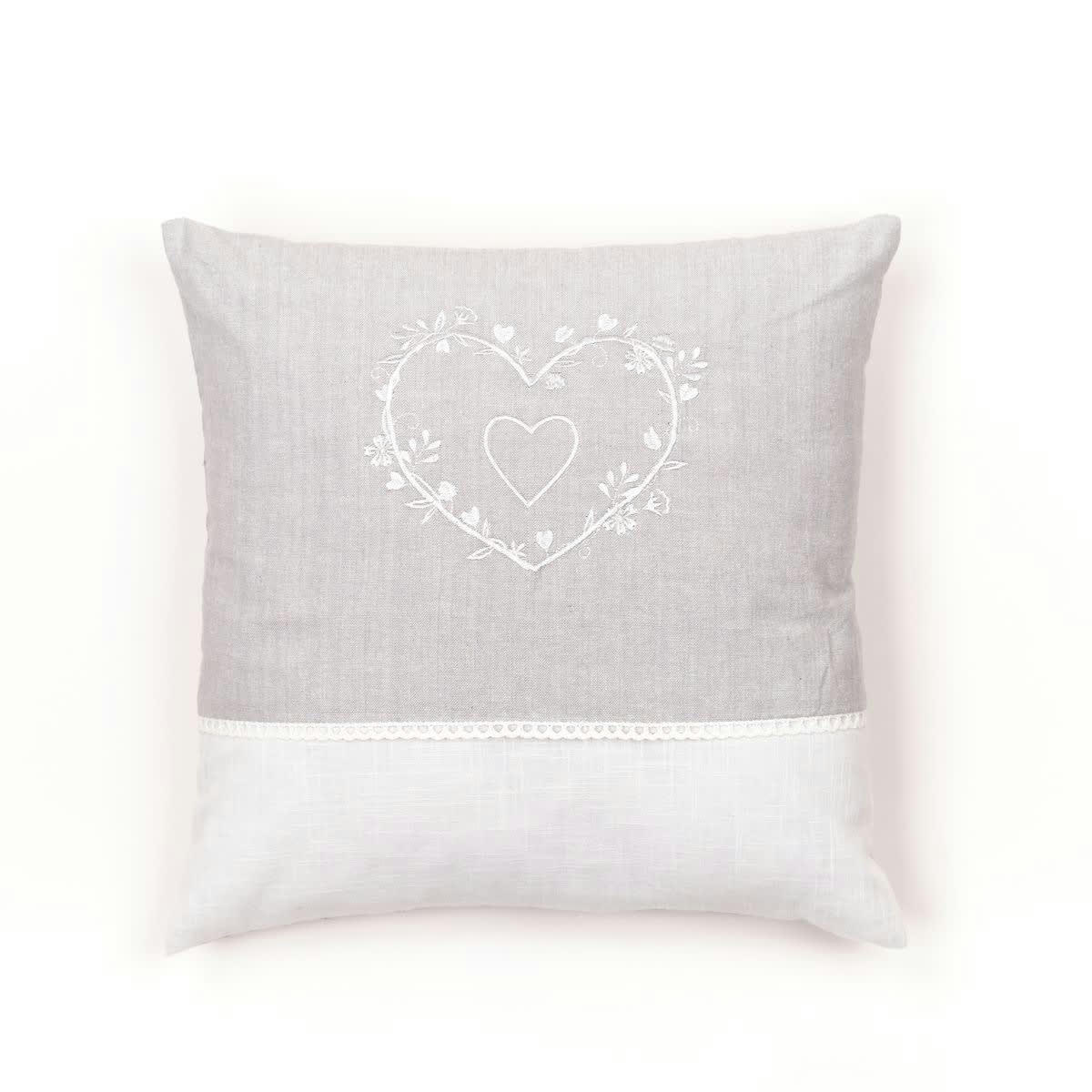 CHARME - Coussin déhoussable avec broderie en coton beige 40x40