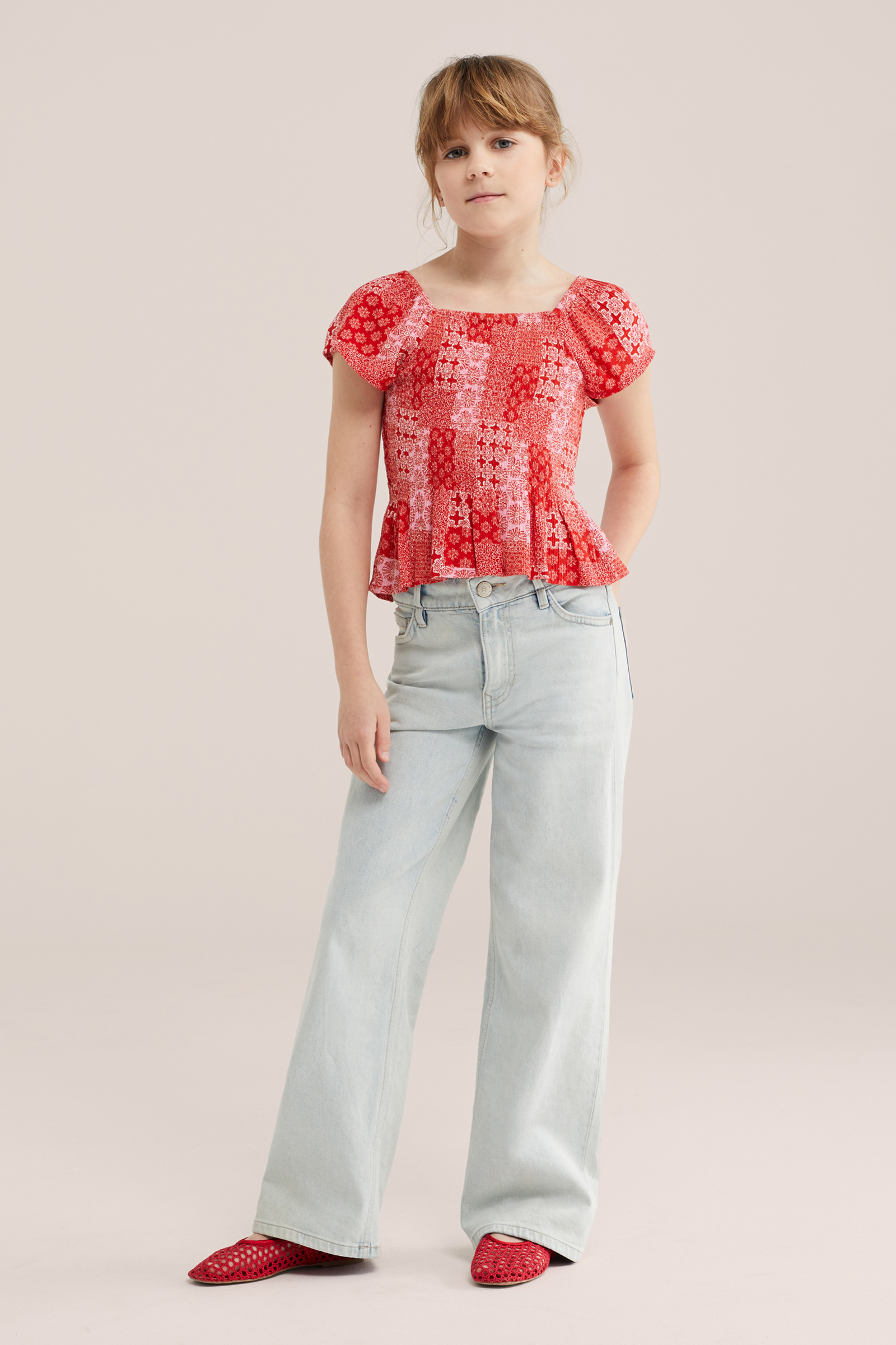 Meisjes gesmokte top met print