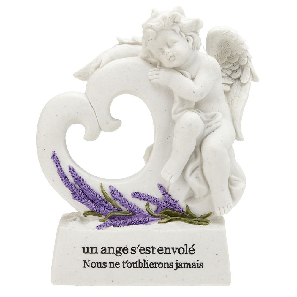 Plaque funéraire Ange coeur sur socle motif lavande